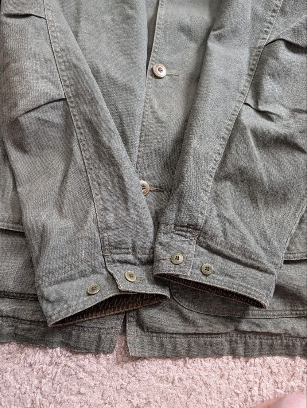 L.L. Bean Mens Olive Green Cotton Lined Button Down Original Field Coat Size XXL - Picture 6 of 14